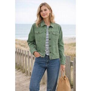 Fatface Tasha Green Denim Coastal Timeless Travel 12 Laying Everyday Jacket